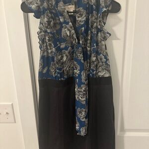 LOFT Blue and Gray Floral Dress